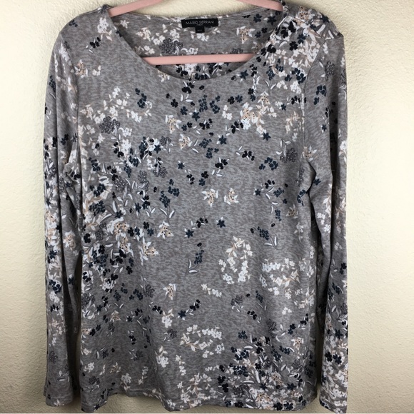 Mario Serrani Italy Women's Long Sleeve Tunic Top Gray Taupe Floral Size M - Picture 5 of 9